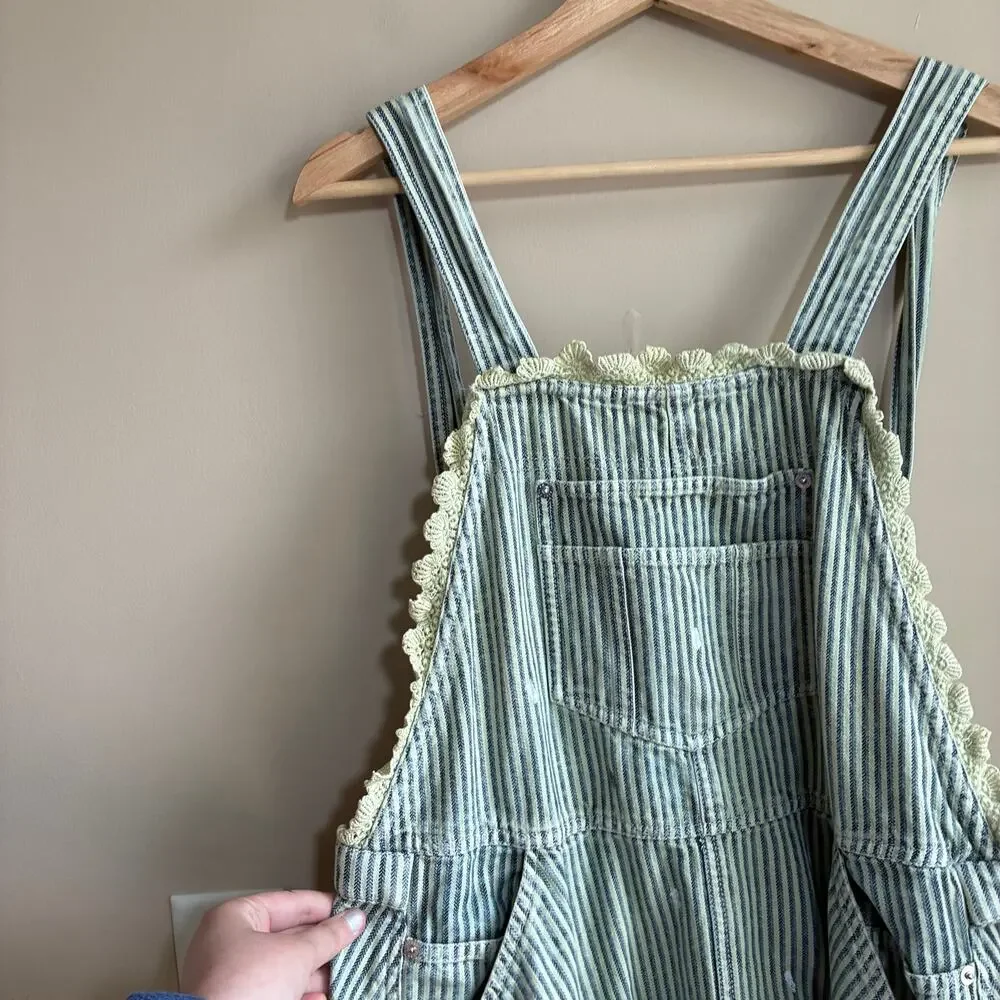 We The Free painted overall dress cottagecore coquette green striped women's XS - Picture 5 of 11